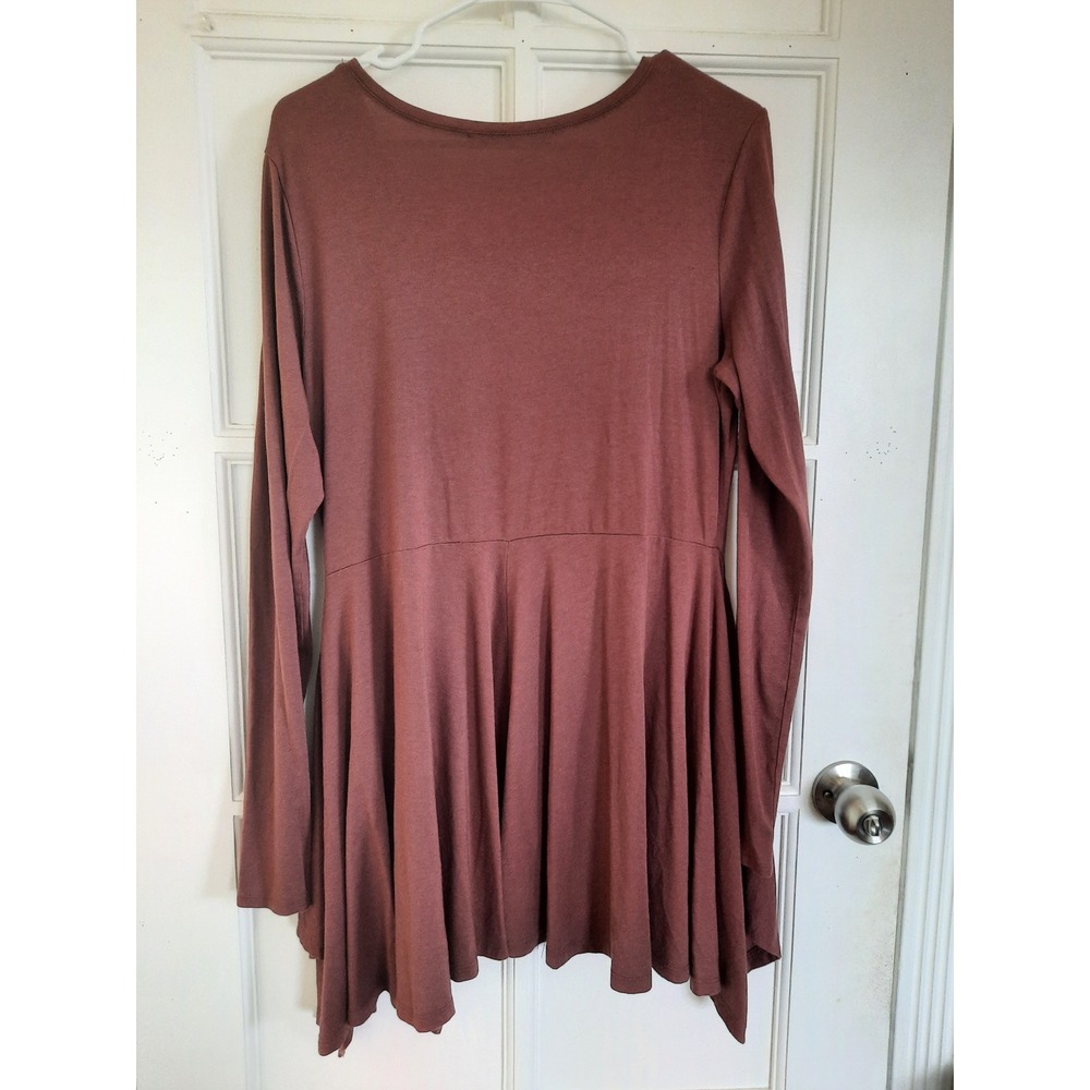 Peruvian Connection Women Large Mini Dress Choco Cotton Modal Pleated Round Neck - Picture 2 of 11